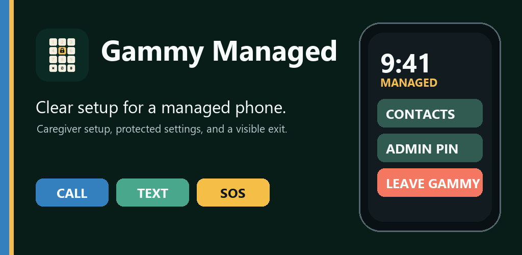 Gammy Managed feature graphic showing managed simple phone controls